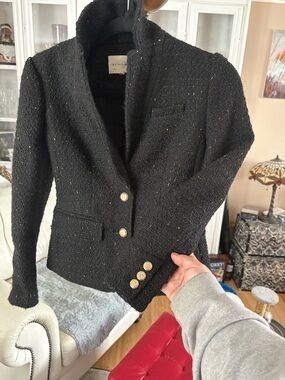 Maison Jules Black Tweed Blazer with Gold Buttons